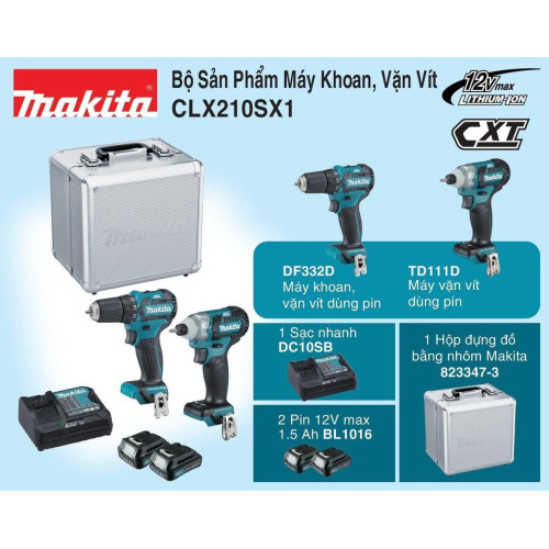 Bộ máy khoan vặn vít Makita CLX210SX1